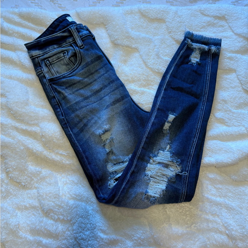 KanCan Distressed Skinny Jeans in Dark Blue